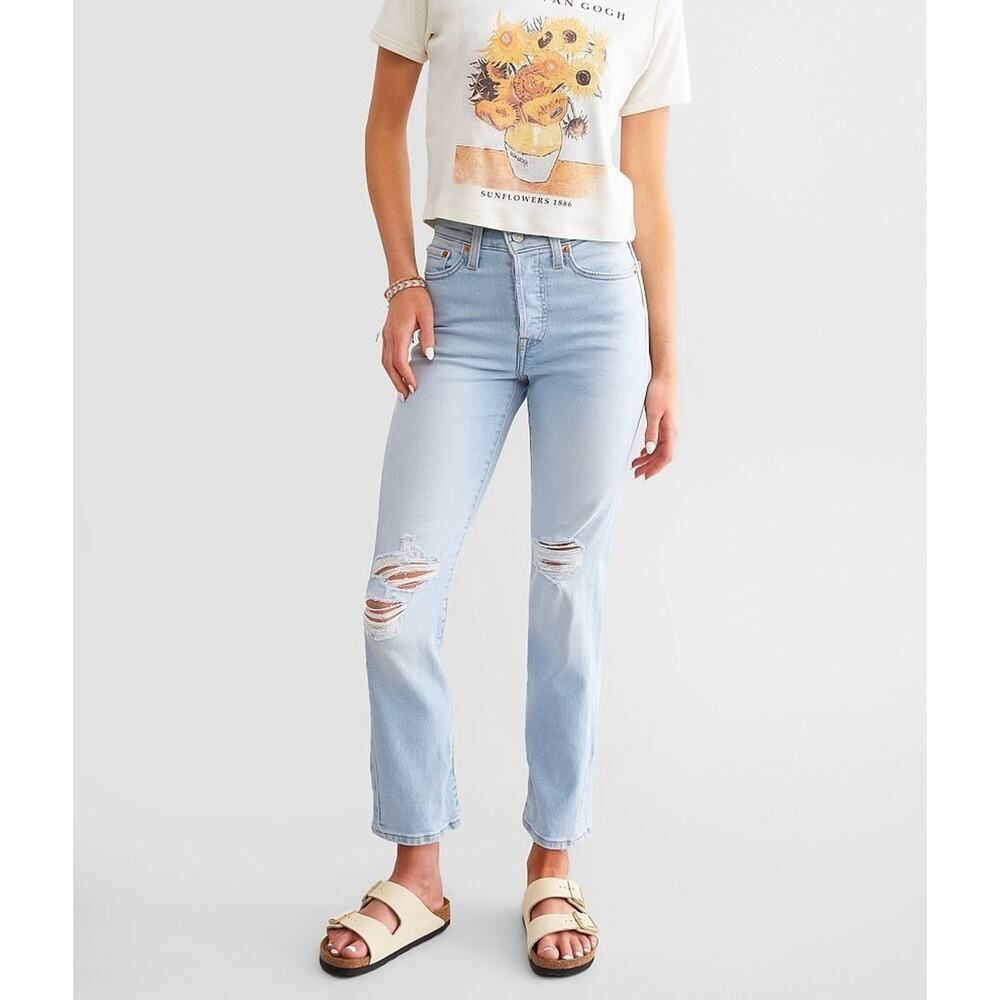 Levi’s Wedgie Straight Stretch Jeans 26 Light Wash High Rise Distressed